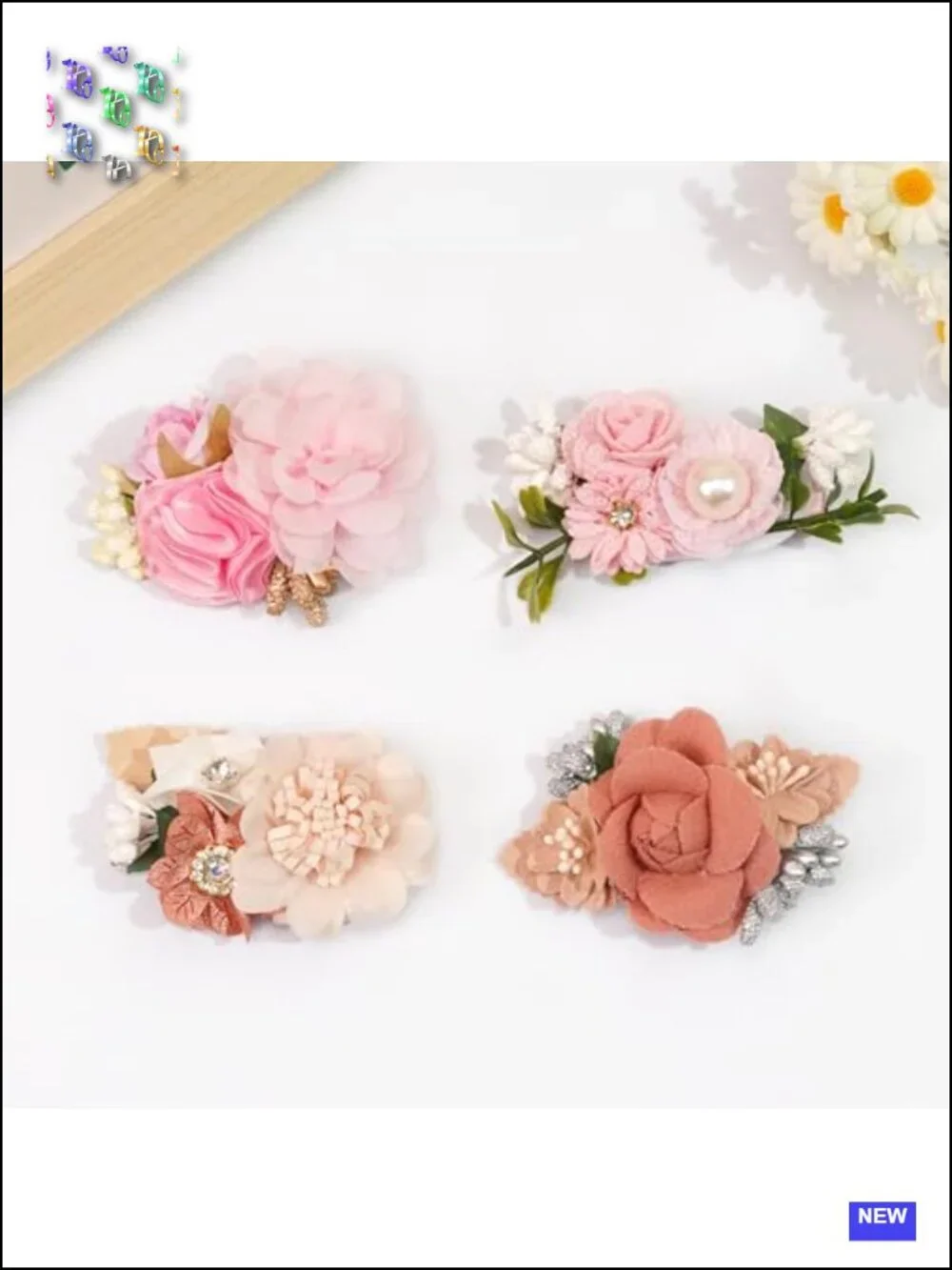 Handmade Flower Hair Bows Faux Pearl Floral Clips for Toddlers Kids Children